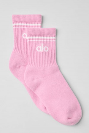 Calcetines Alo Yoga Unisex Half-Crew Throwback Hombre Rosas Blancas | Chile 68732-VXOR