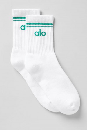 Calcetines Alo Yoga Unisex Half-Crew Throwback Hombre Blancas Verde | Chile 46527-BUJP