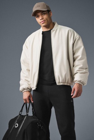 Chaqueta Bomber Alo Yoga Faux Leather Premier Hombre Bone | Chile 05328-IXJE