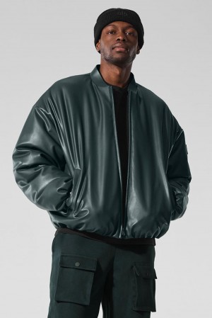 Chaqueta Bomber Alo Yoga Faux Leather Premier Hombre Verde | Chile 45183-EGNY