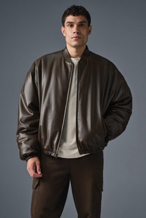 Chaqueta Bomber Alo Yoga Faux Leather Premier Hombre Espresso | Chile 57132-QSDA