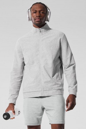 Chaquetas Alo Yoga Conquer Max Mock Neck Full Zip Hombre Gris | Chile 95706-TZYQ