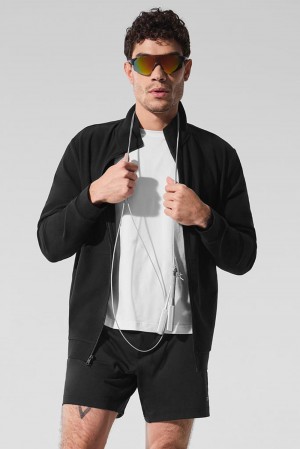 Chaquetas Alo Yoga Conquer Max Mock Neck Full Zip Hombre Negras | Chile 98251-MDHN