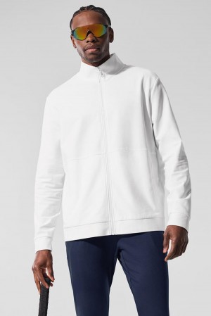 Chaquetas Alo Yoga Conquer Max Mock Neck Full Zip Hombre Blancas | Chile 83562-GYMH