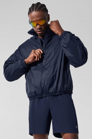 Chaquetas Alo Yoga Latitude Light Weight 1/2 Zip Pullover Hombre Azul Marino | Chile 68421-LZFV