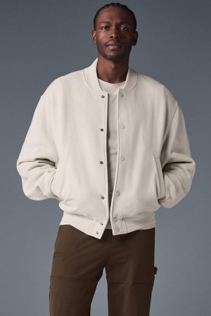 Chaquetas Alo Yoga Renown Varsity Hombre Bone | Chile 09278-DCUJ