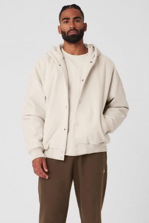 Chaquetas Alo Yoga Select Hooded Bomber Hombre Bone | Chile 38701-ZQHE