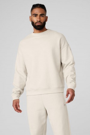 Pullover Alo Yoga Renown Heavy Weight Crew Neck Hombre Bone | Chile 65784-ZKPO