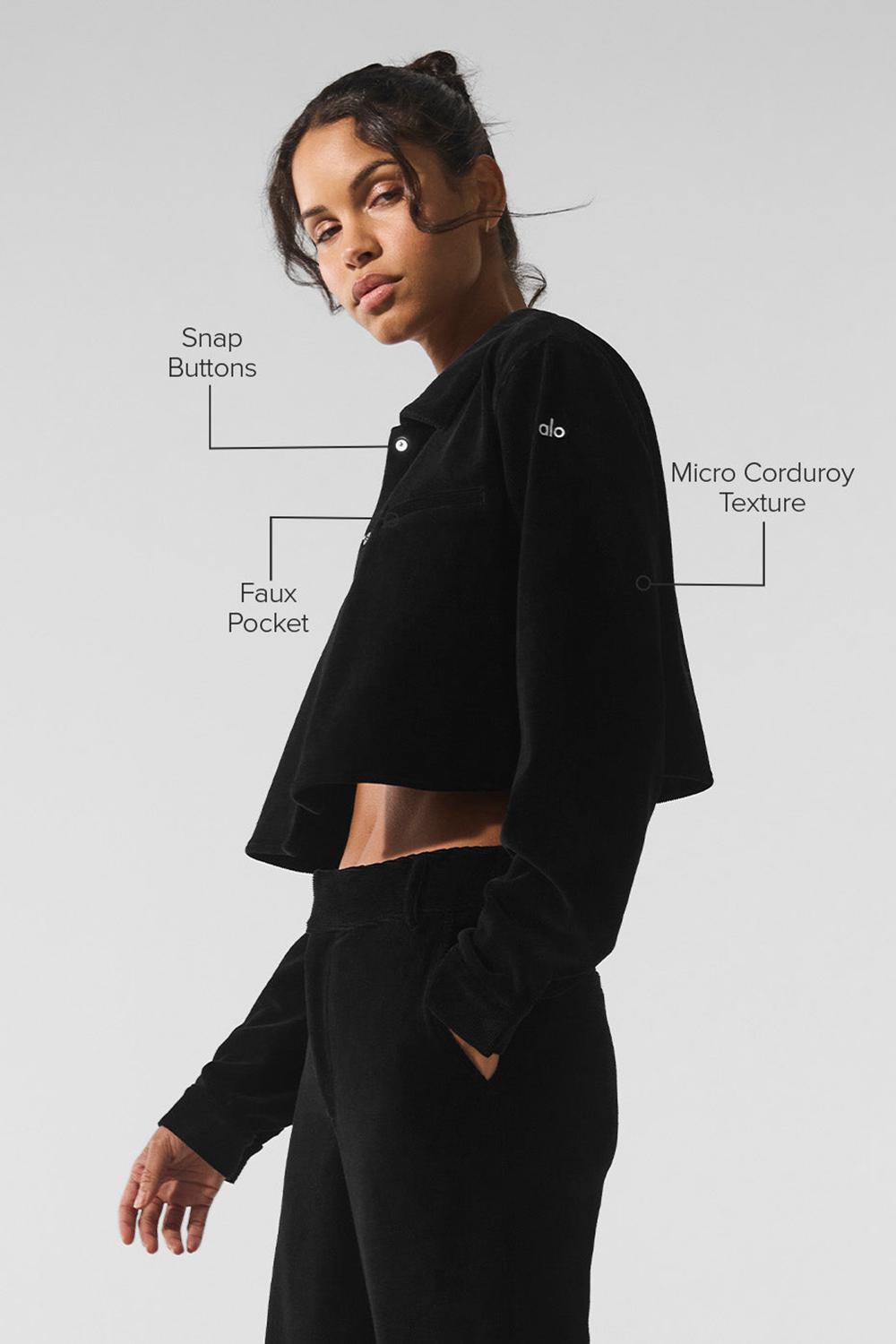 Camisa Recortada Alo Yoga Micro Corduroy Dreamer Button Down Mujer Negras | Chile  01732-GHJT