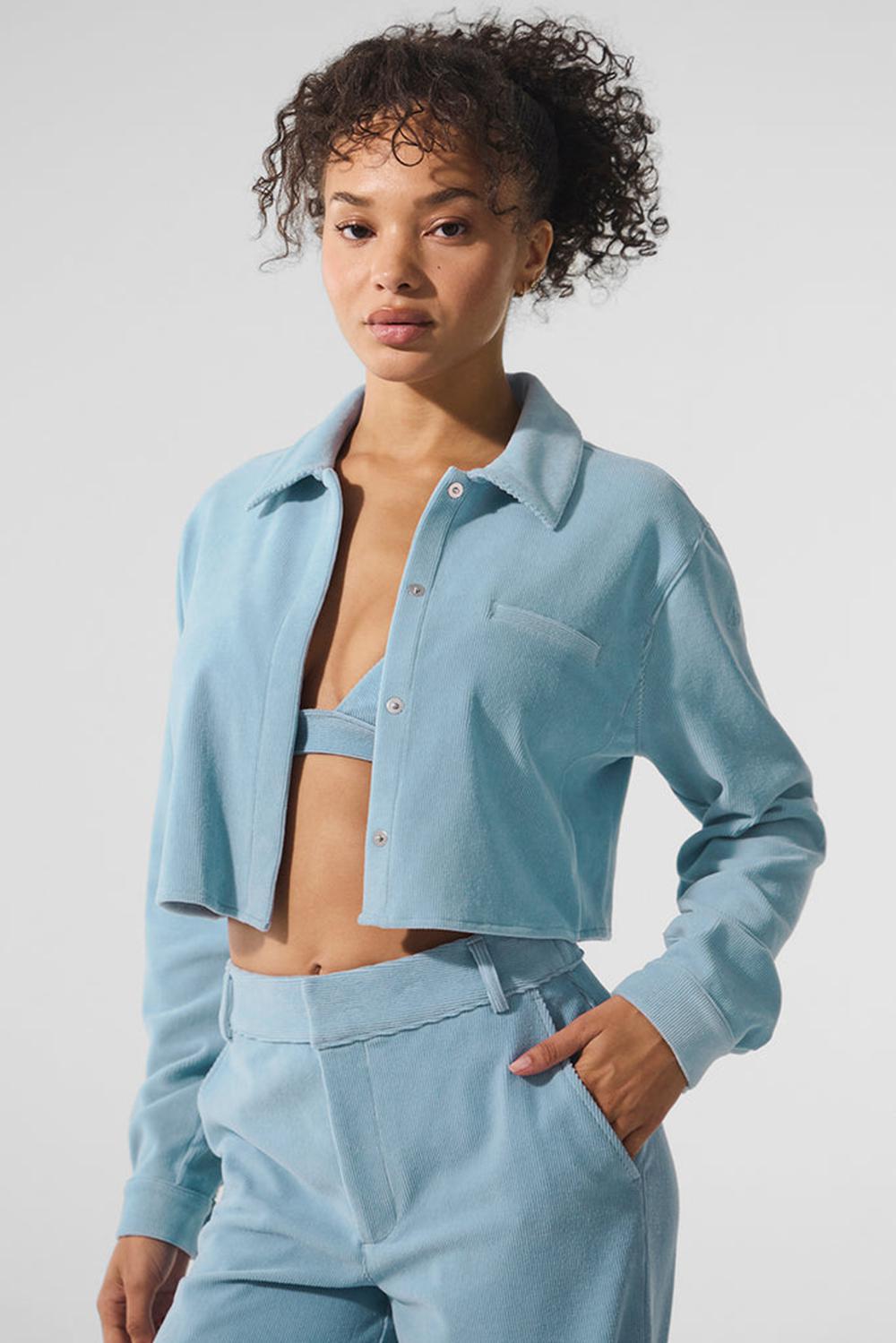 Camisa Recortada Alo Yoga Micro Corduroy Dreamer Button Down Mujer Azules | Chile  45098-DUIZ