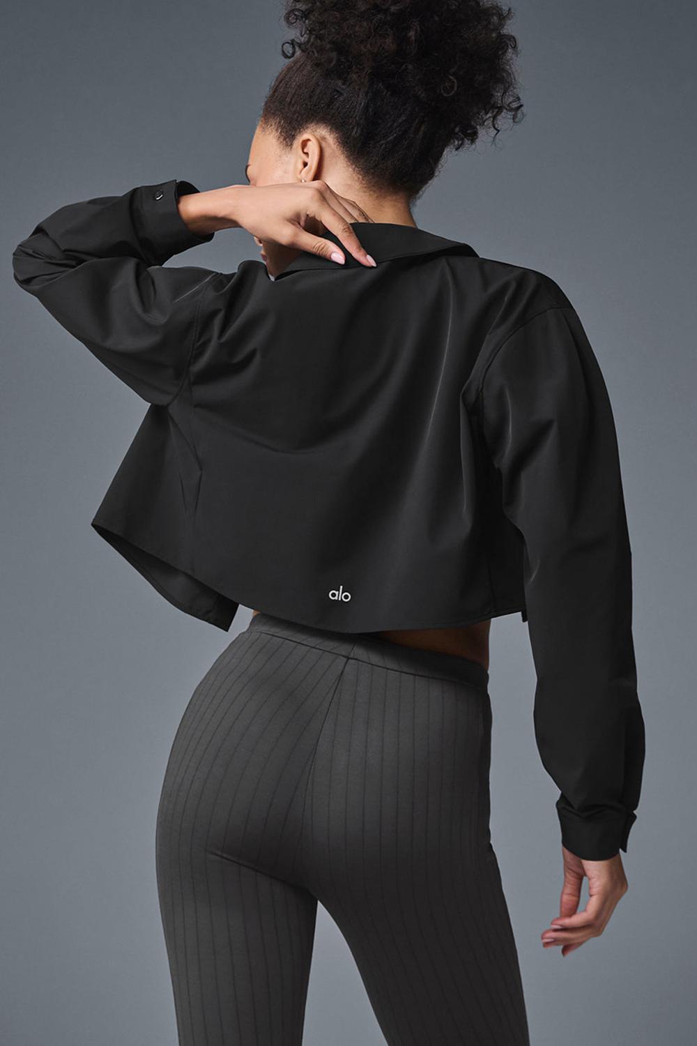 Camisa Recortada Alo Yoga Take Me Out Button Up Mujer Negras | Chile  29048-HXSF