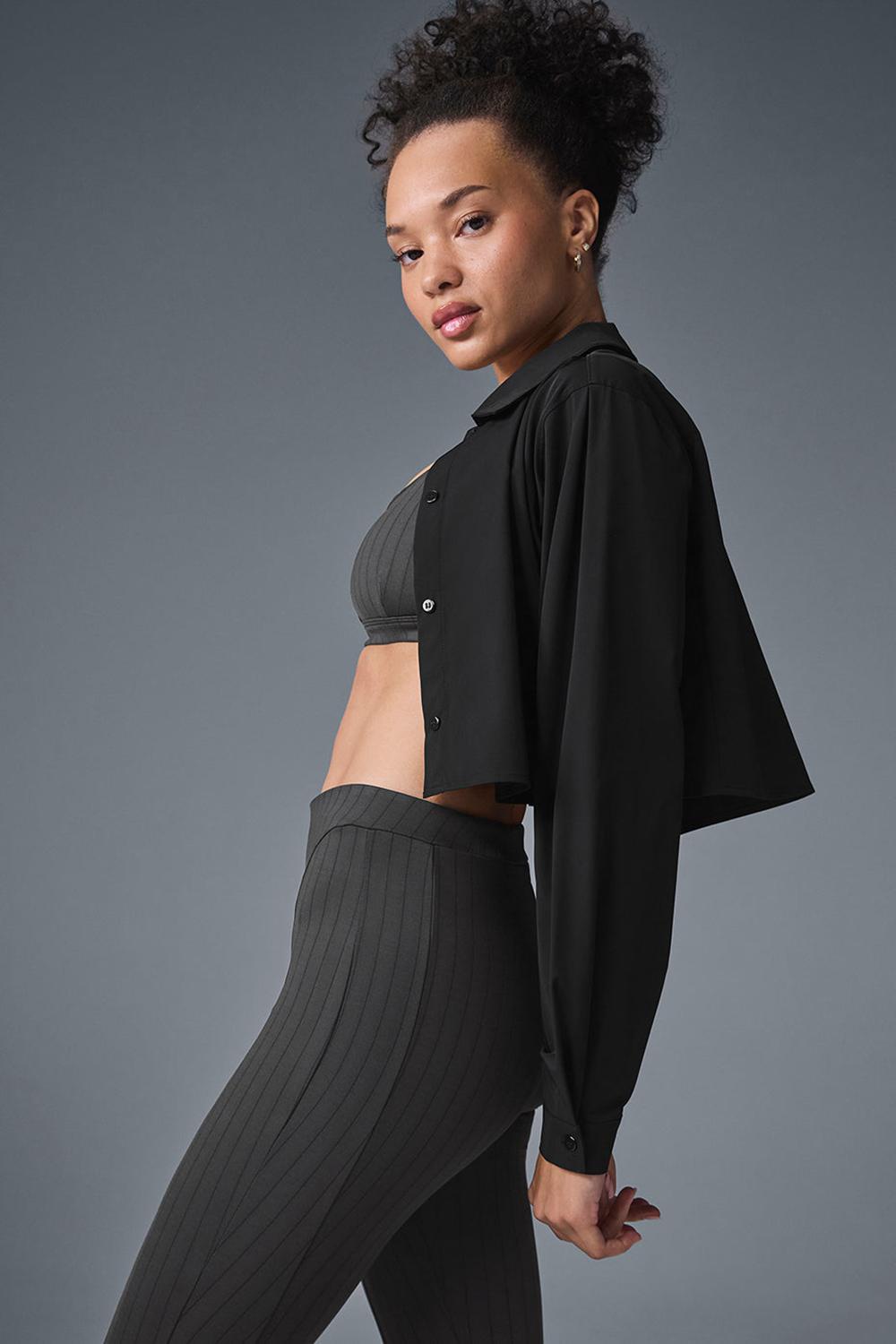 Camisa Recortada Alo Yoga Take Me Out Button Up Mujer Negras | Chile  29048-HXSF