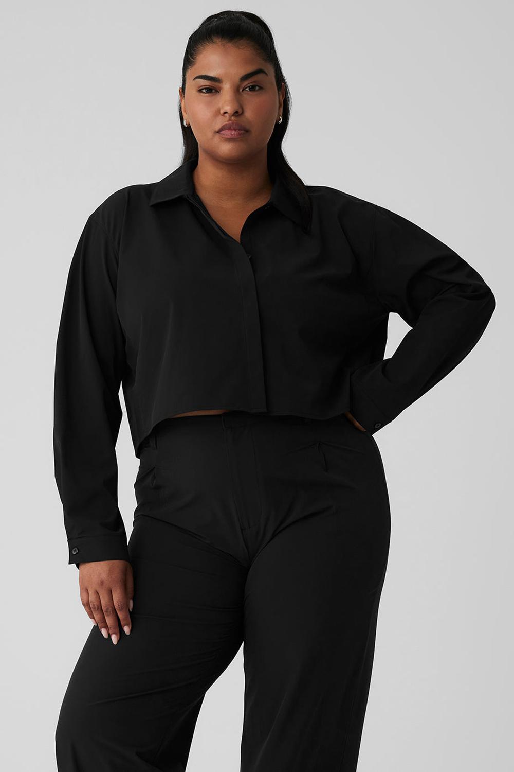 Camisa Recortada Alo Yoga Take Me Out Button Up Mujer Negras | Chile  29048-HXSF