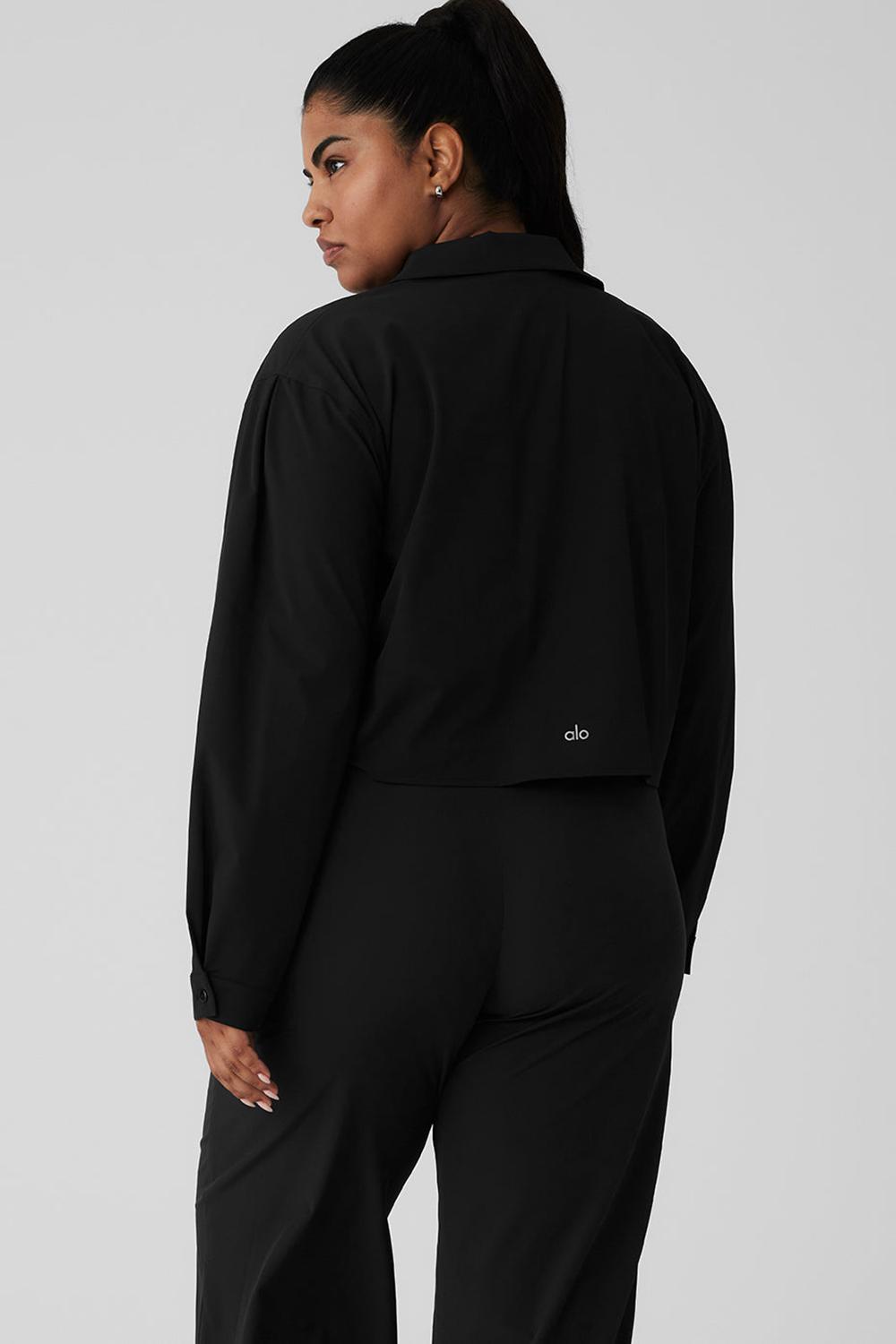 Camisa Recortada Alo Yoga Take Me Out Button Up Mujer Negras | Chile  29048-HXSF