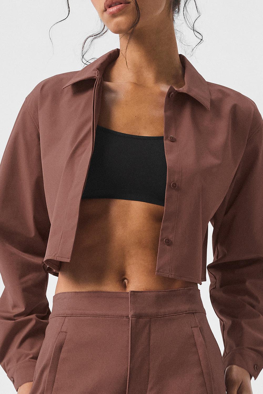 Camisa Recortada Alo Yoga Take Me Out Button Up Mujer Chestnut | Chile  09742-DJYR