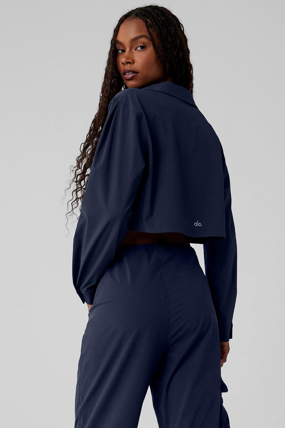 Camisa Recortada Alo Yoga Take Me Out Button Up Mujer Azul Marino | Chile  40691-NFDP