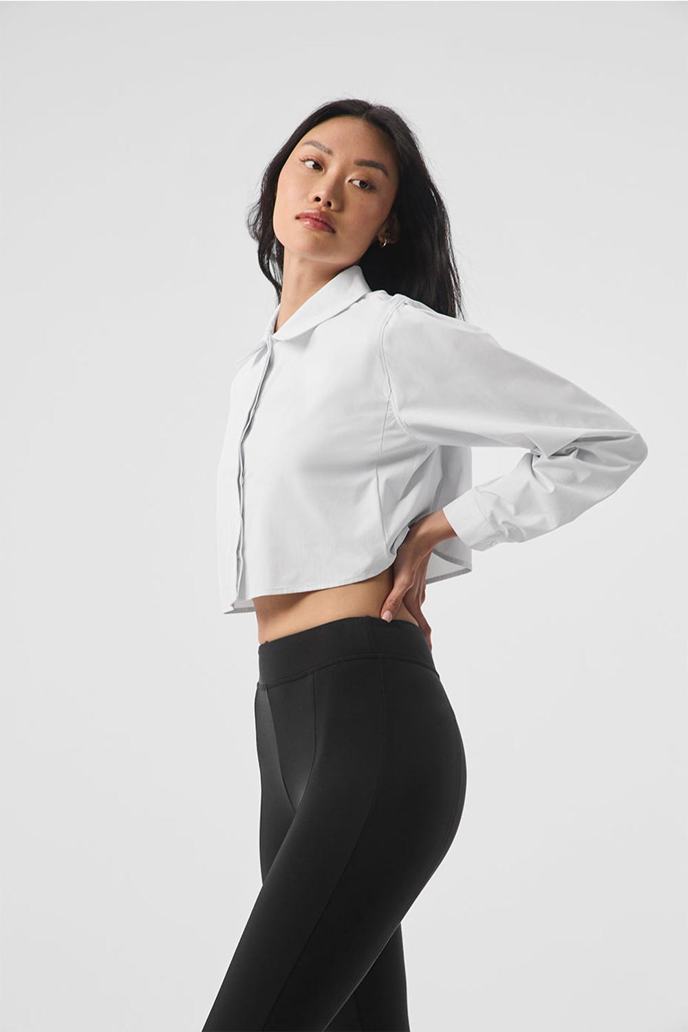 Camisa Recortada Alo Yoga Take Me Out Button Up Mujer Blancas | Chile  25097-FKUL