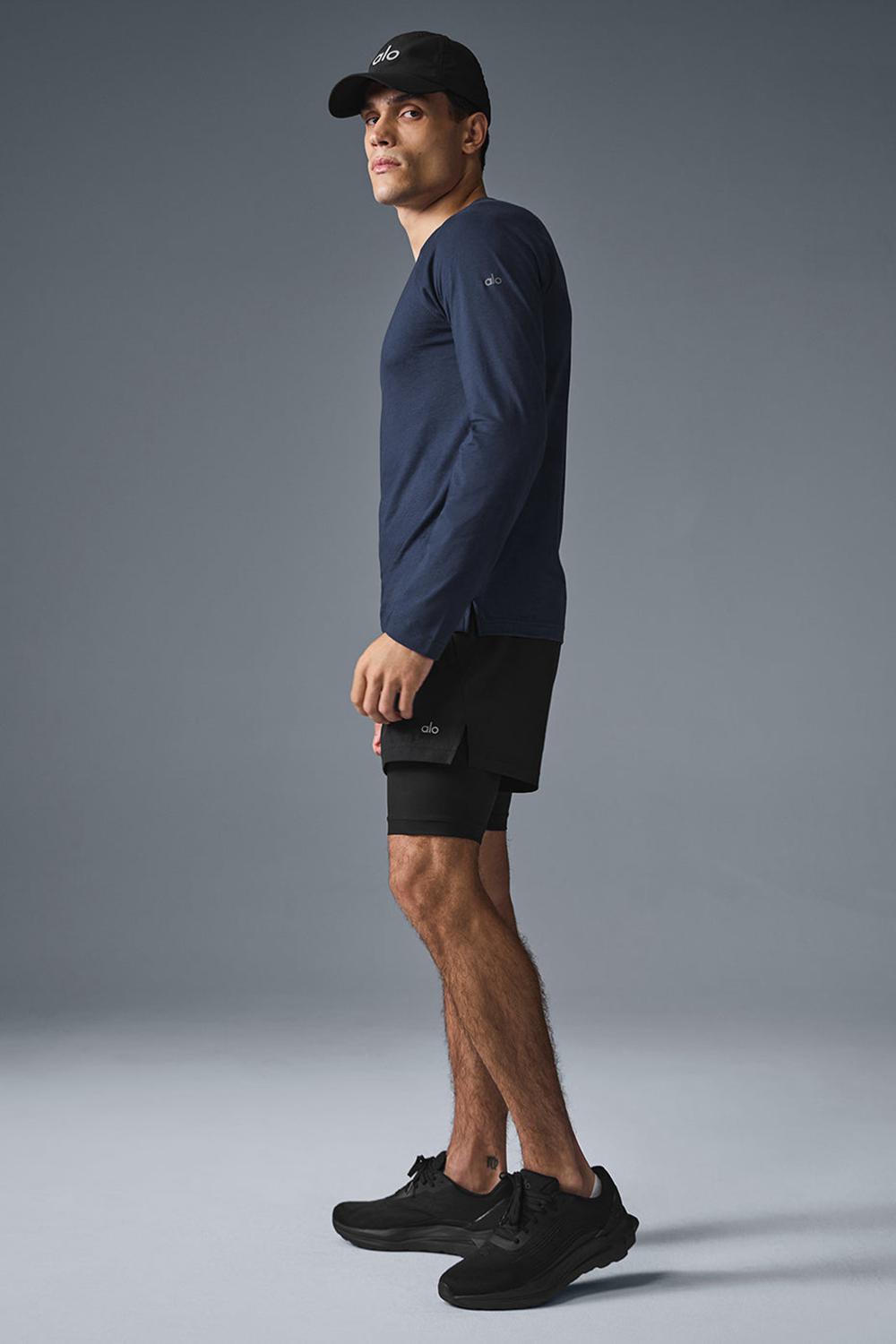 Camisetas Running Alo Yoga Triumph Long Sleeve Hombre Azul Marino | Chile  70964-ADVI