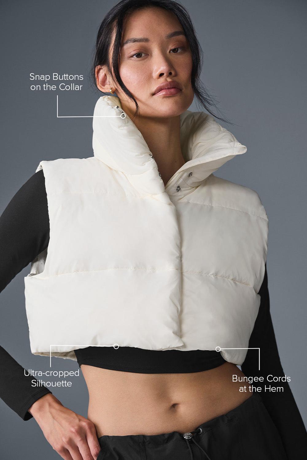 Chaleco Alo Yoga Cropped Gold Rush Puffer Mujer Ivory | Chile  64390-AVSH