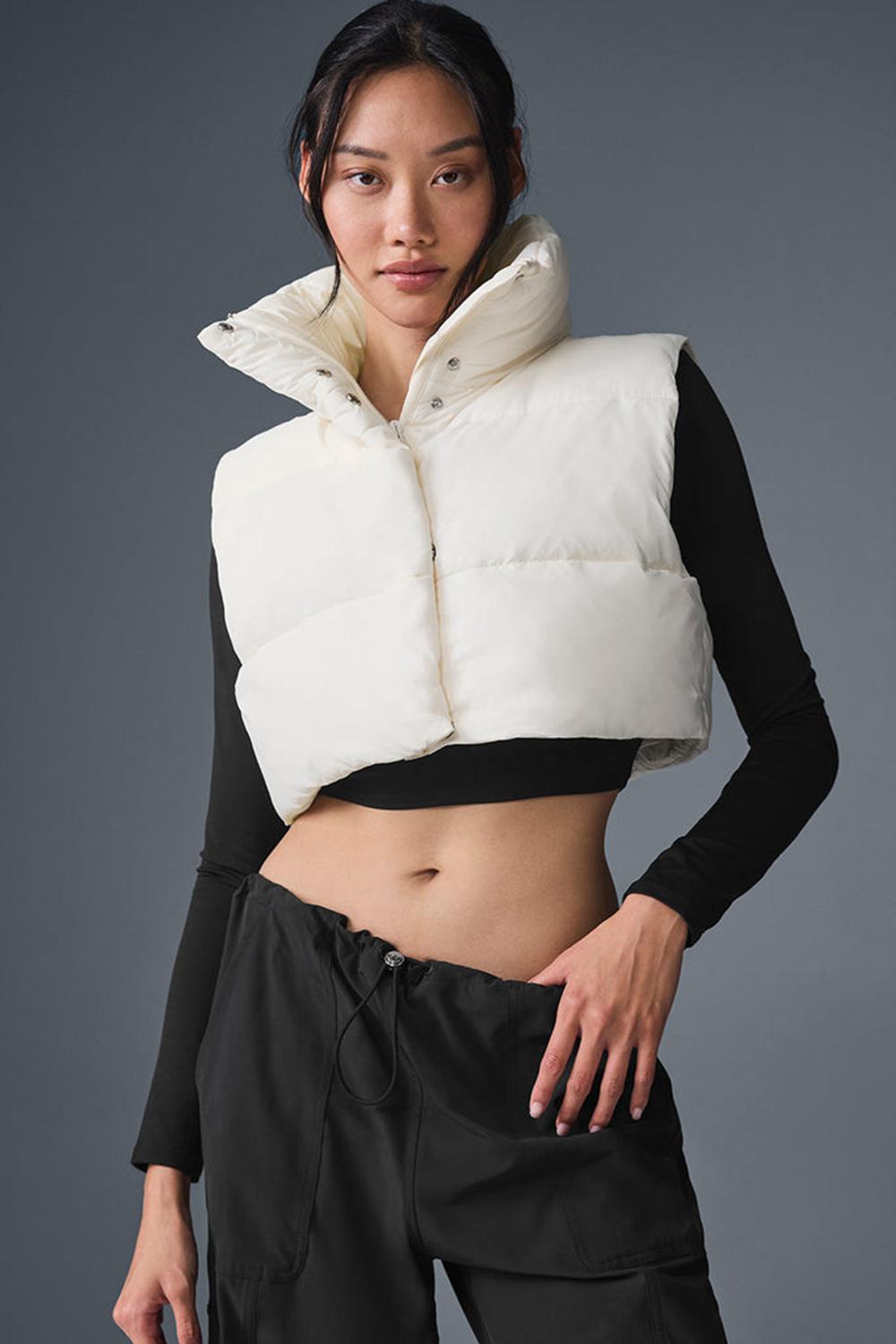 Chaleco Alo Yoga Cropped Gold Rush Puffer Mujer Ivory | Chile  64390-AVSH