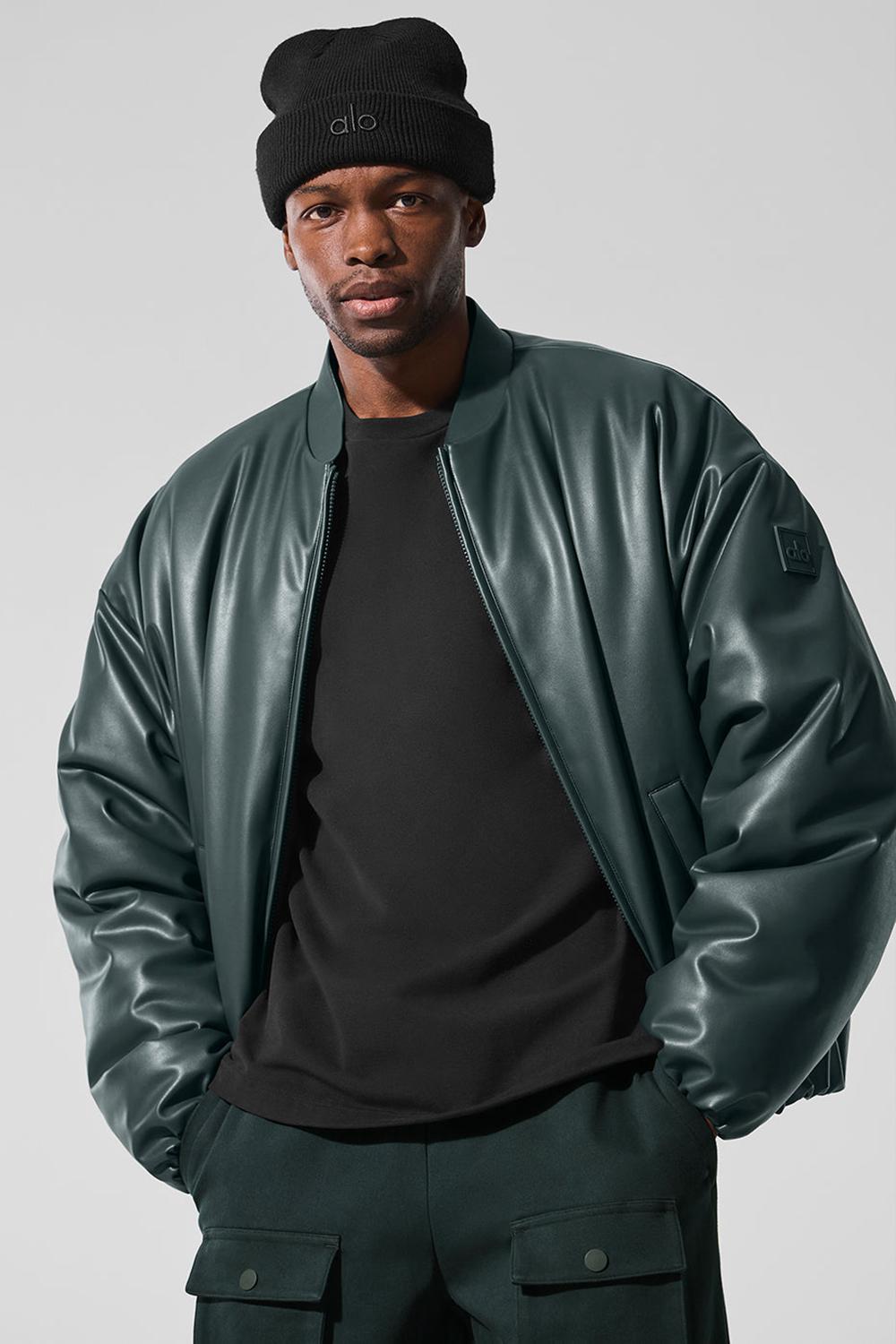 Chaqueta Bomber Alo Yoga Faux Leather Premier Hombre Verde | Chile  45183-EGNY