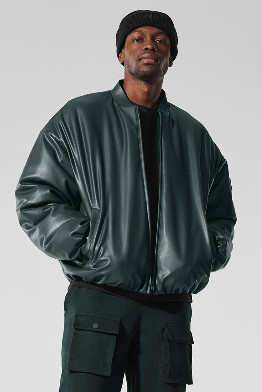 Chaqueta Bomber Alo Yoga Faux Leather Premier Hombre Verde | Chile  45183-EGNY