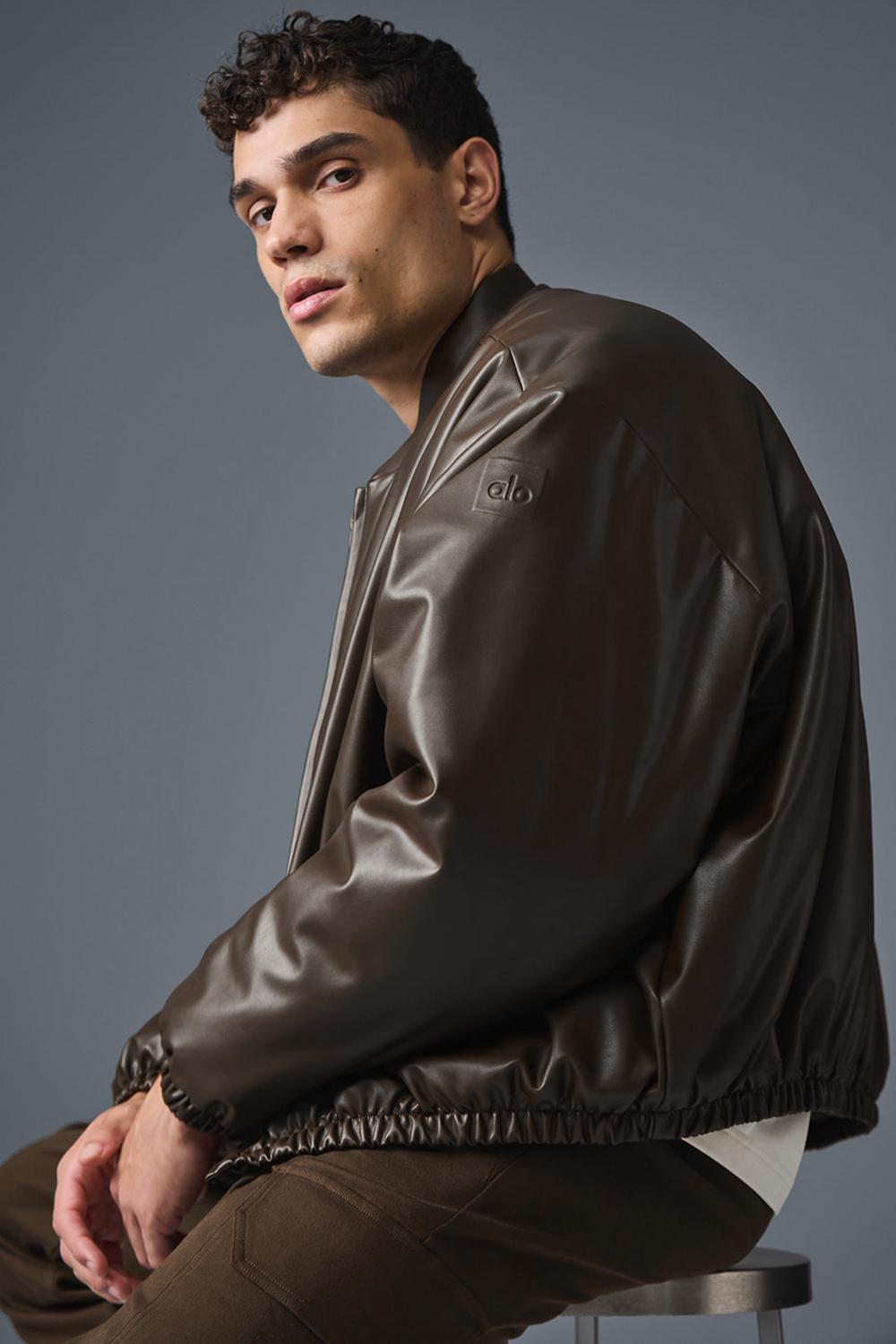 Chaqueta Bomber Alo Yoga Faux Leather Premier Hombre Espresso | Chile  57132-QSDA