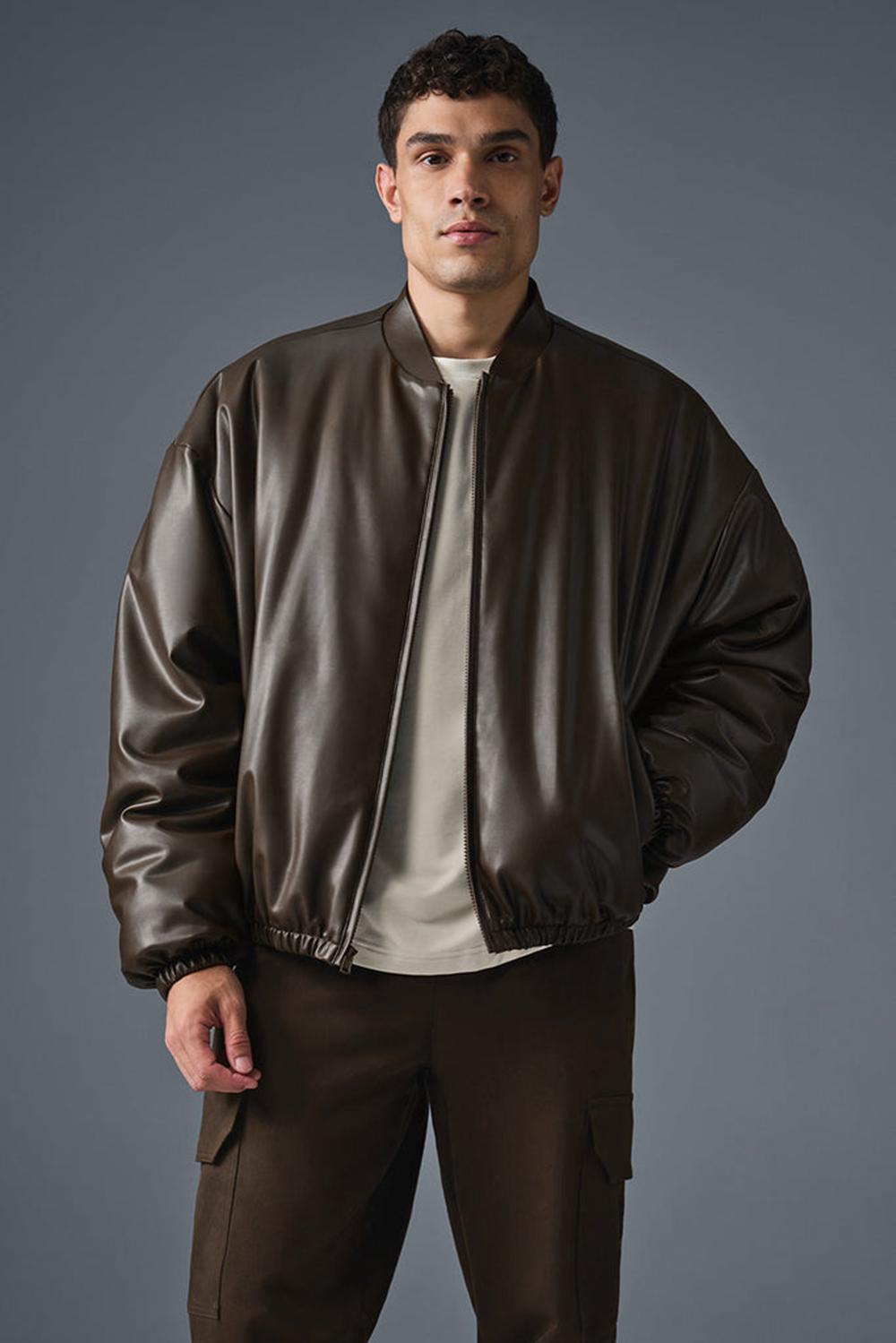 Chaqueta Bomber Alo Yoga Faux Leather Premier Hombre Espresso | Chile  57132-QSDA