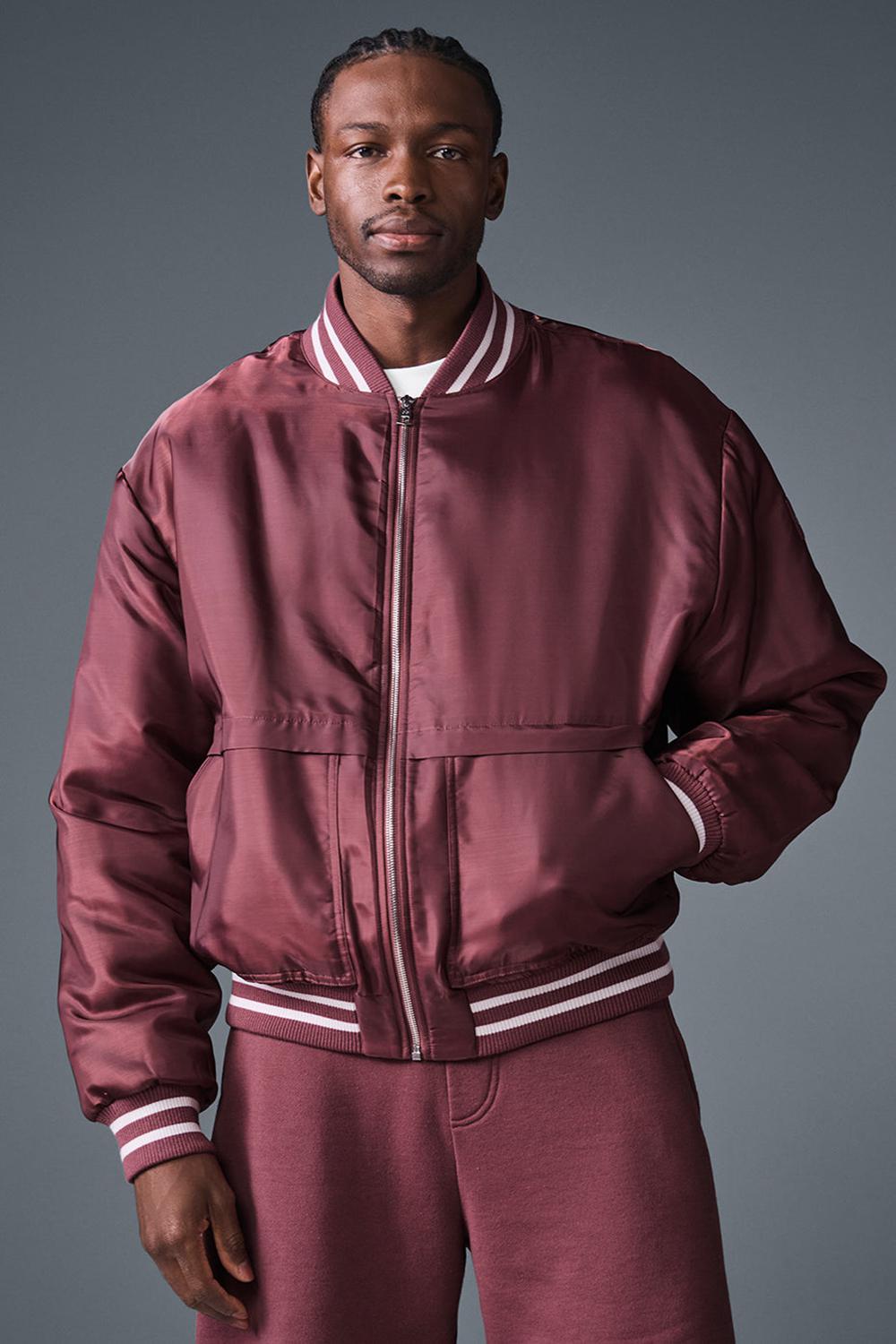 Chaquetas Alo Yoga Afterglow Varsity Hombre Burdeos | Chile  61702-GMWN