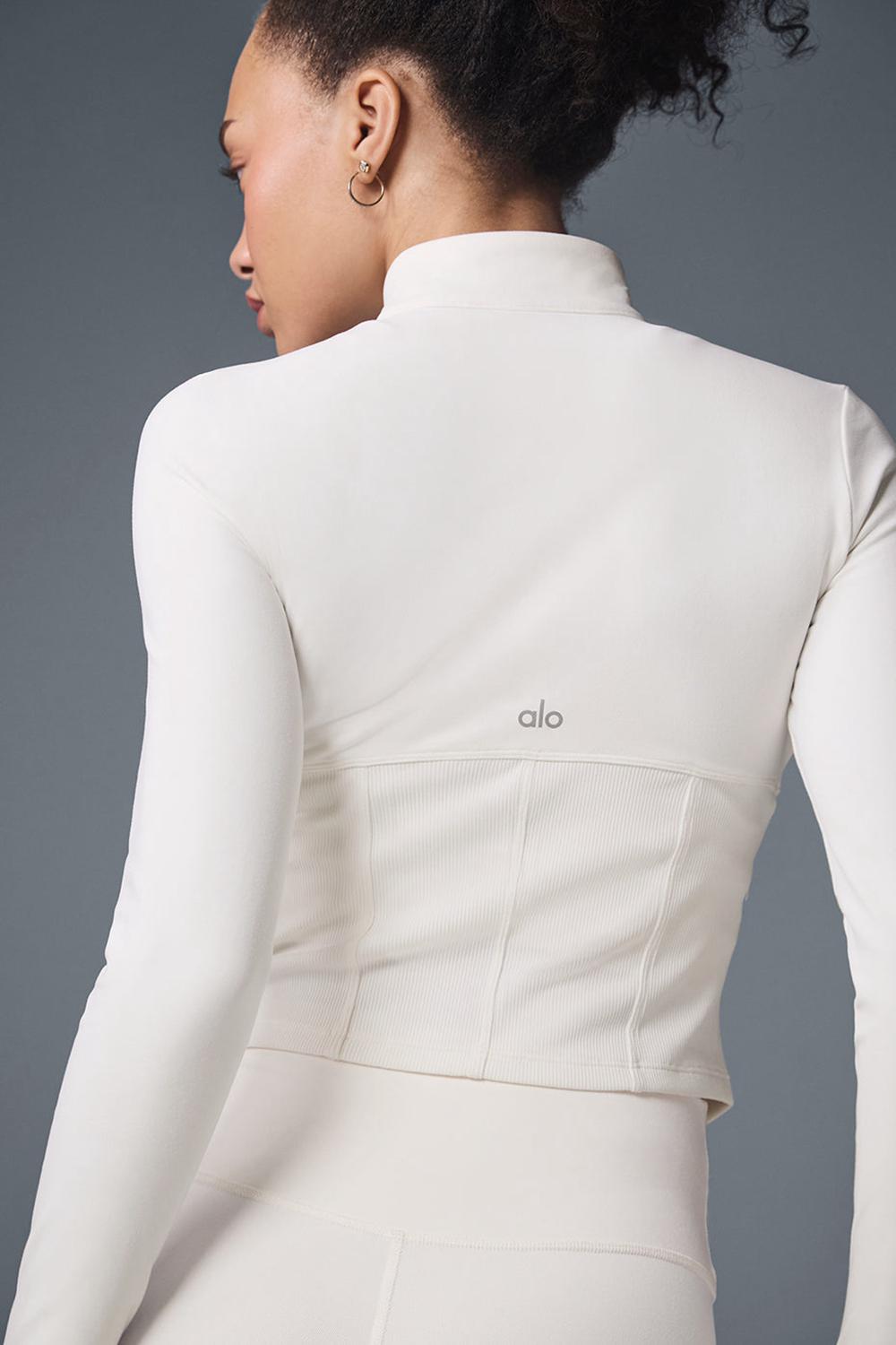 Chaquetas Alo Yoga Airbrush Corset Full Zip Mujer Ivory | Chile  37104-KSNZ