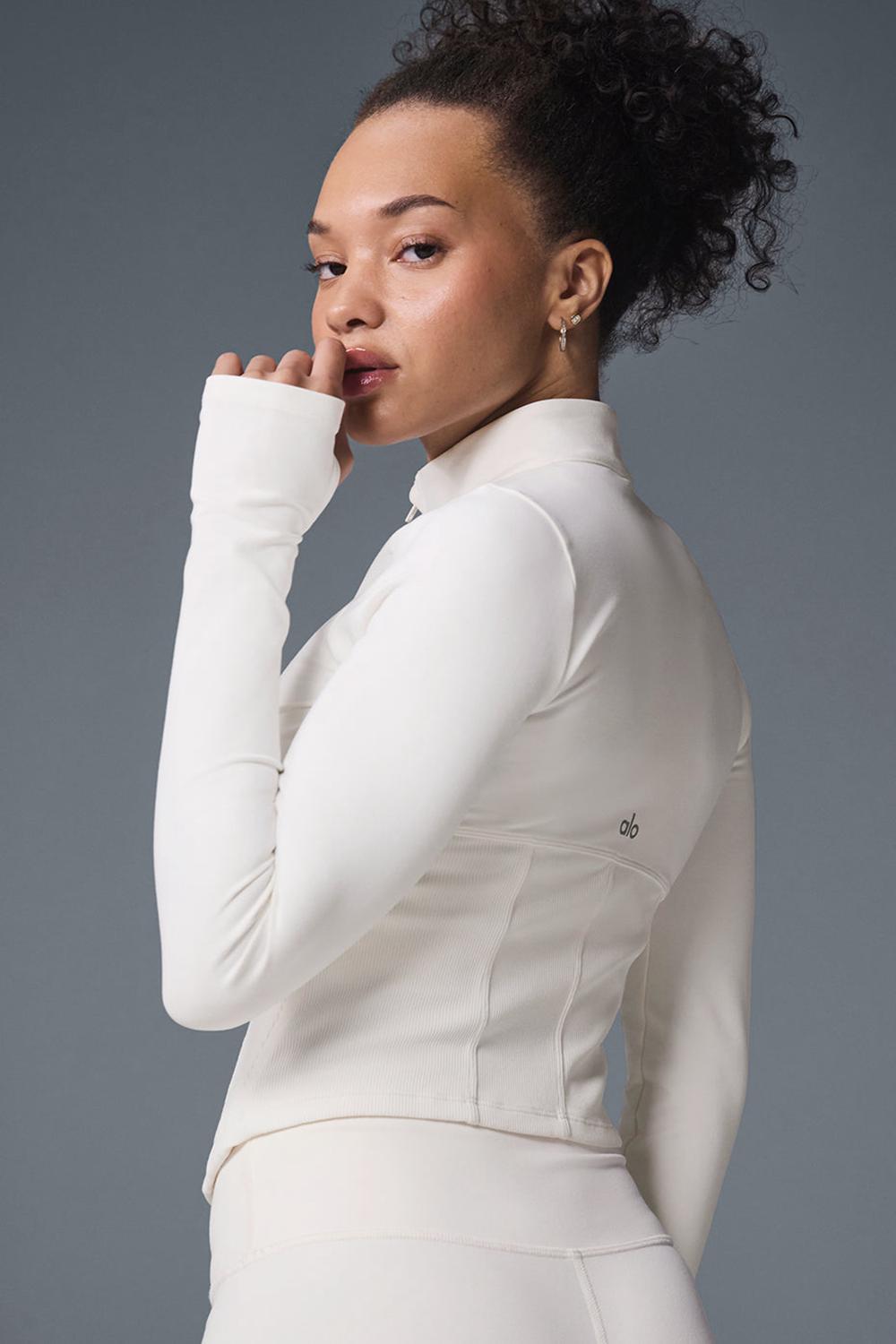 Chaquetas Alo Yoga Airbrush Corset Full Zip Mujer Ivory | Chile  37104-KSNZ