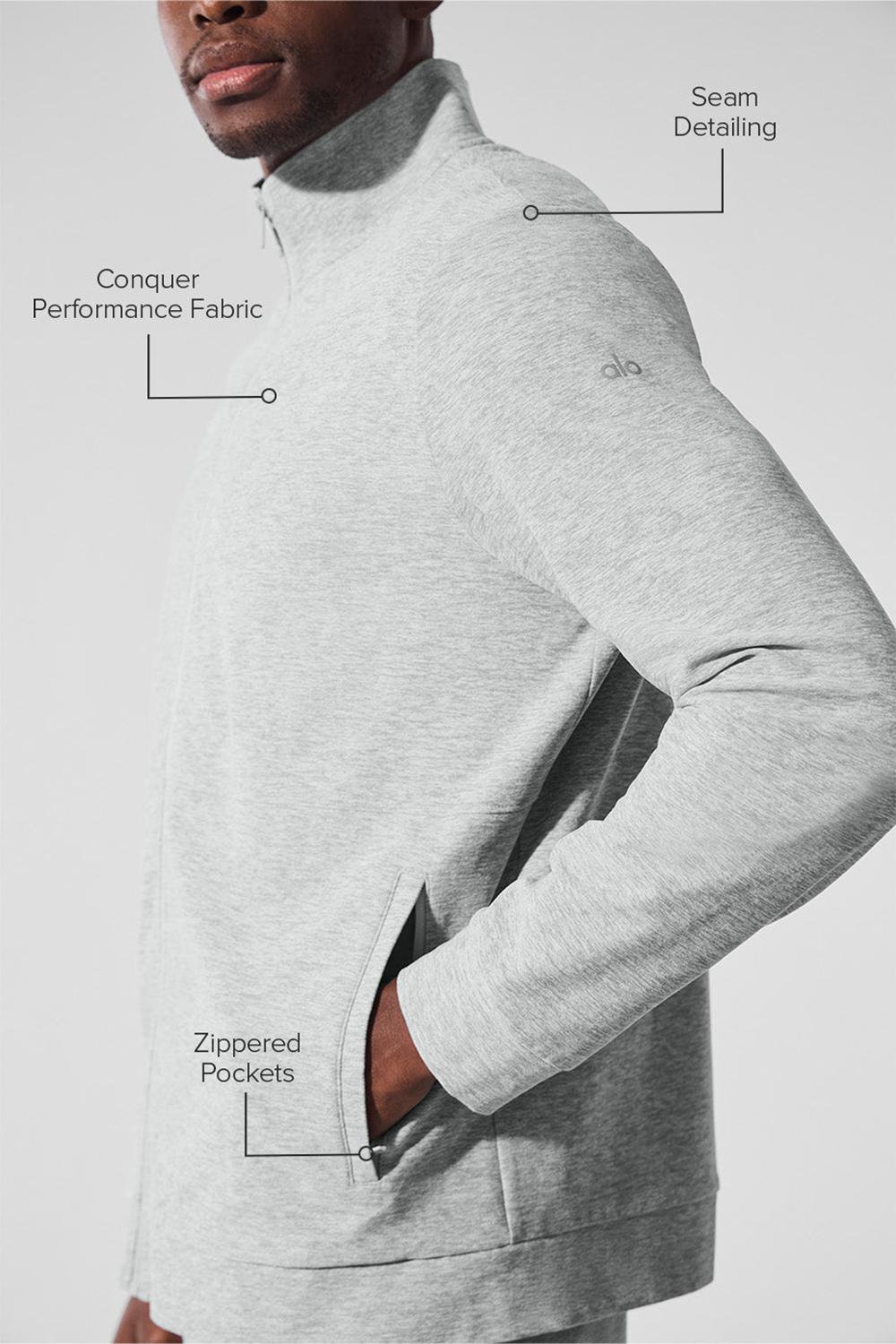 Chaquetas Alo Yoga Conquer Max Mock Neck Full Zip Hombre Gris | Chile  95706-TZYQ