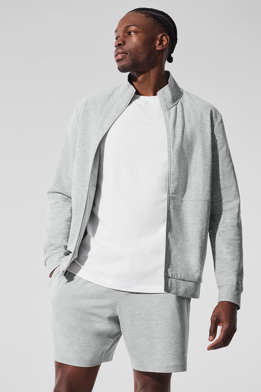Chaquetas Alo Yoga Conquer Max Mock Neck Full Zip Hombre Gris | Chile  95706-TZYQ