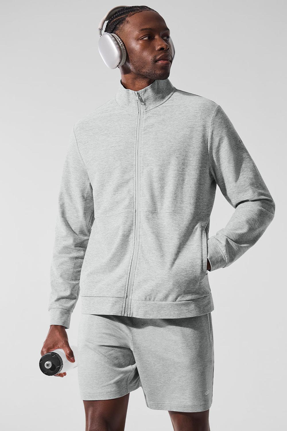 Chaquetas Alo Yoga Conquer Max Mock Neck Full Zip Hombre Gris | Chile  95706-TZYQ