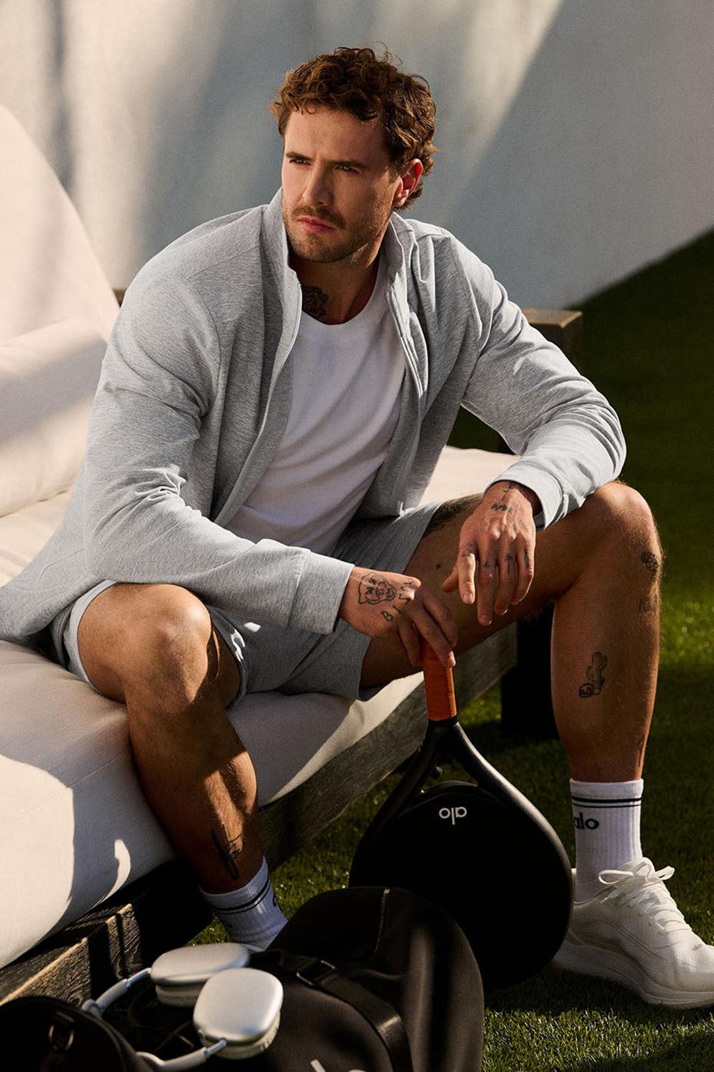 Chaquetas Alo Yoga Conquer Max Mock Neck Full Zip Hombre Gris | Chile  95706-TZYQ