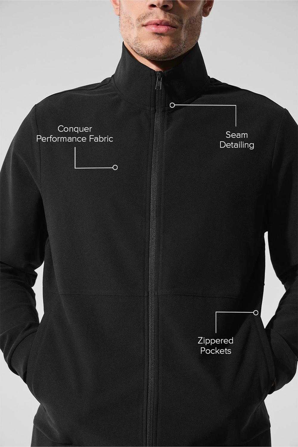 Chaquetas Alo Yoga Conquer Max Mock Neck Full Zip Hombre Negras | Chile  98251-MDHN