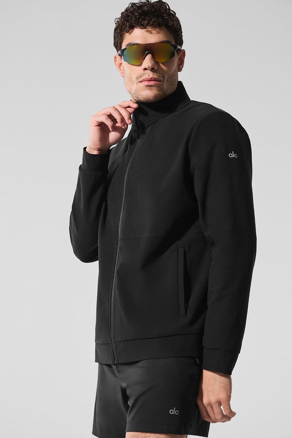 Chaquetas Alo Yoga Conquer Max Mock Neck Full Zip Hombre Negras | Chile  98251-MDHN