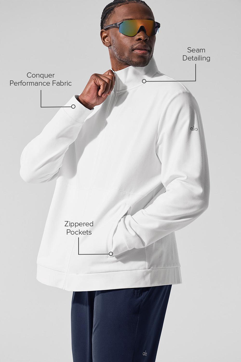 Chaquetas Alo Yoga Conquer Max Mock Neck Full Zip Hombre Blancas | Chile  83562-GYMH