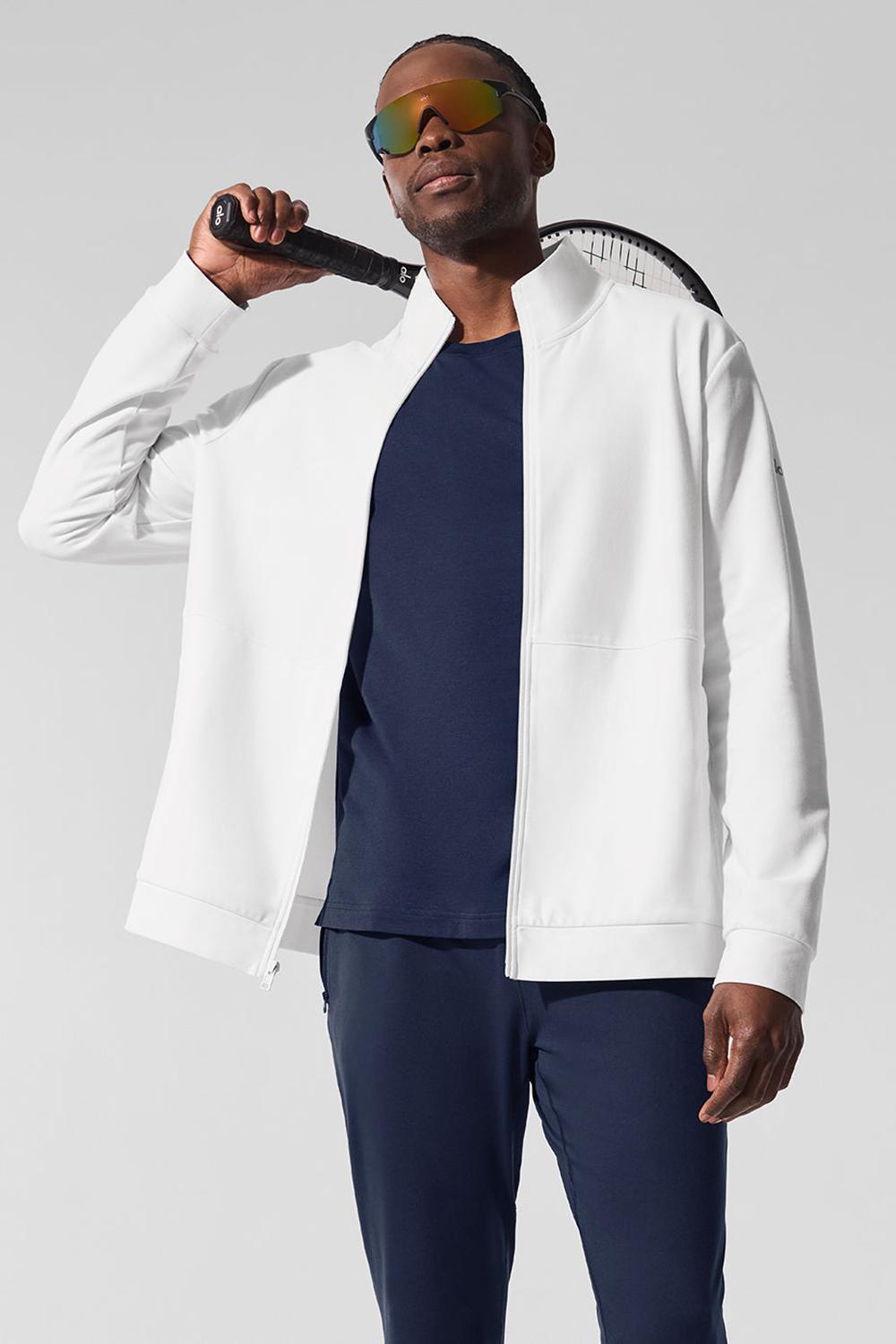 Chaquetas Alo Yoga Conquer Max Mock Neck Full Zip Hombre Blancas | Chile  83562-GYMH
