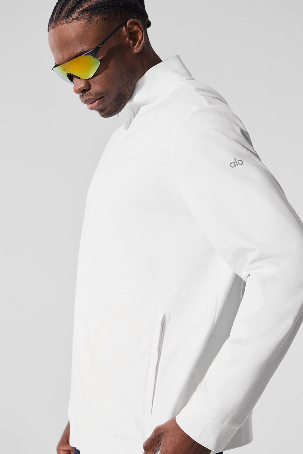 Chaquetas Alo Yoga Conquer Max Mock Neck Full Zip Hombre Blancas | Chile  83562-GYMH