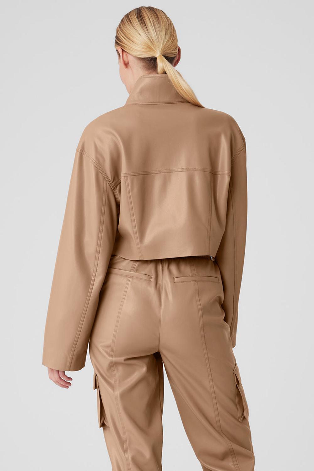 Chaquetas Alo Yoga Faux Leather Power Hour Mujer Toasted Almond | Chile  86234-TWAD