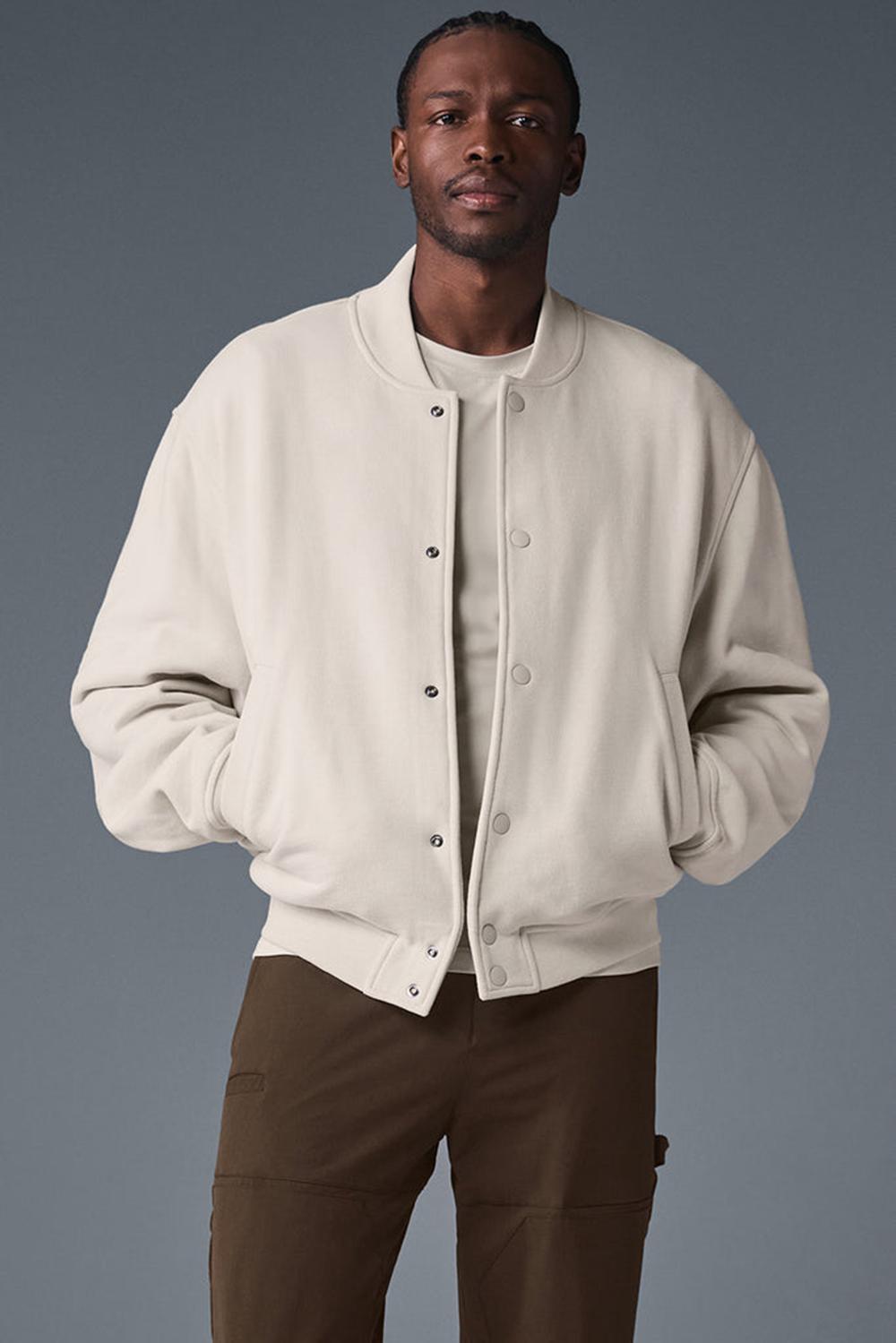 Chaquetas Alo Yoga Renown Varsity Hombre Bone | Chile  09278-DCUJ