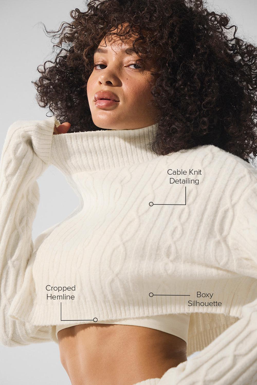 Manga Larga Alo Yoga Cable Knit Cropped Winter Bliss Turtleneck Mujer Ivory | Chile  79231-XMYO