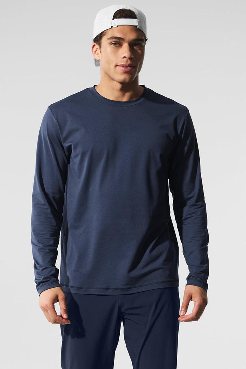 Manga Larga Alo Yoga Conquer Reform Crewneck Hombre Azul Marino | Chile  93705-HJCV