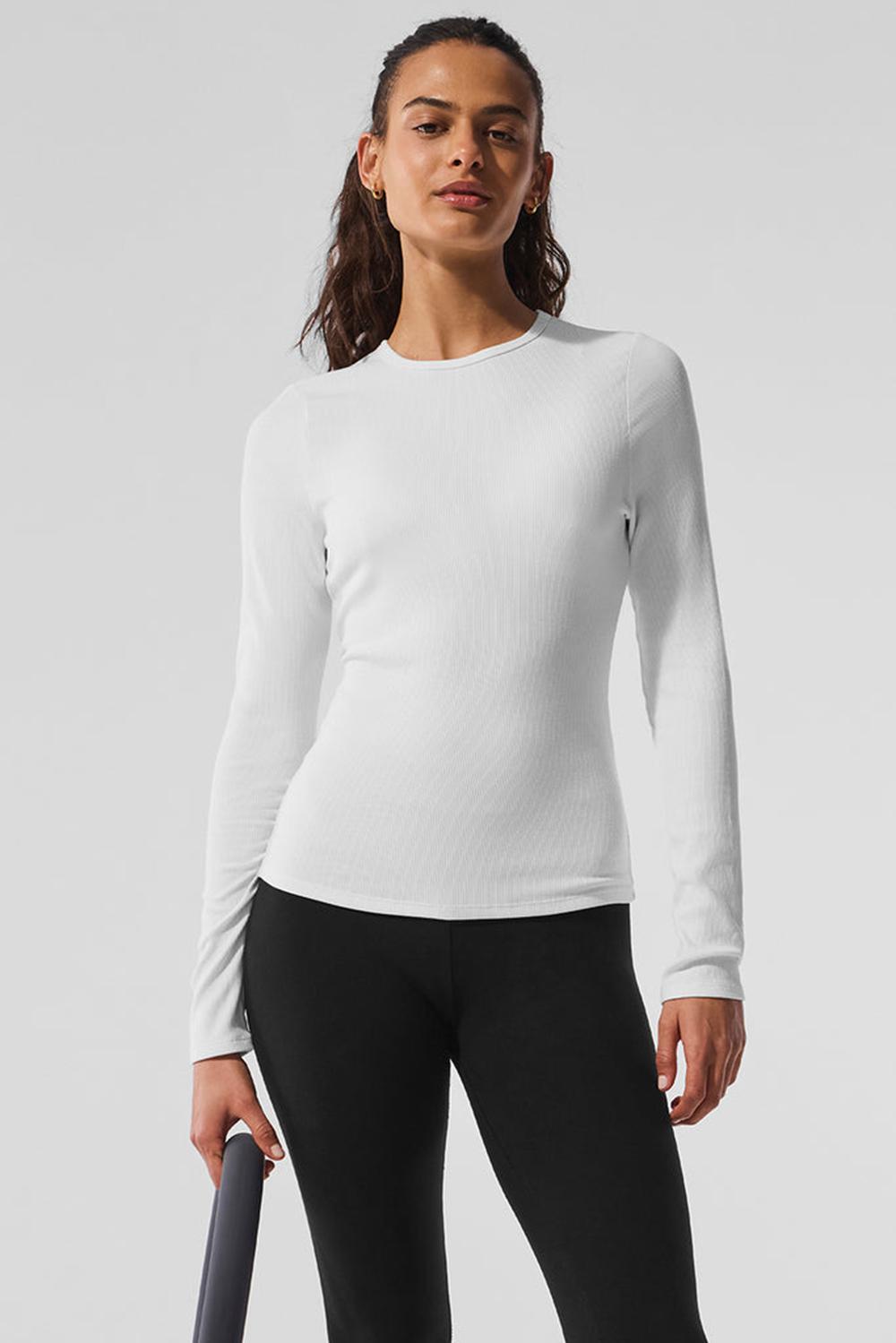 Manga Larga Alo Yoga Ribbed Modal Mujer Blancas | Chile  90471-QJAR