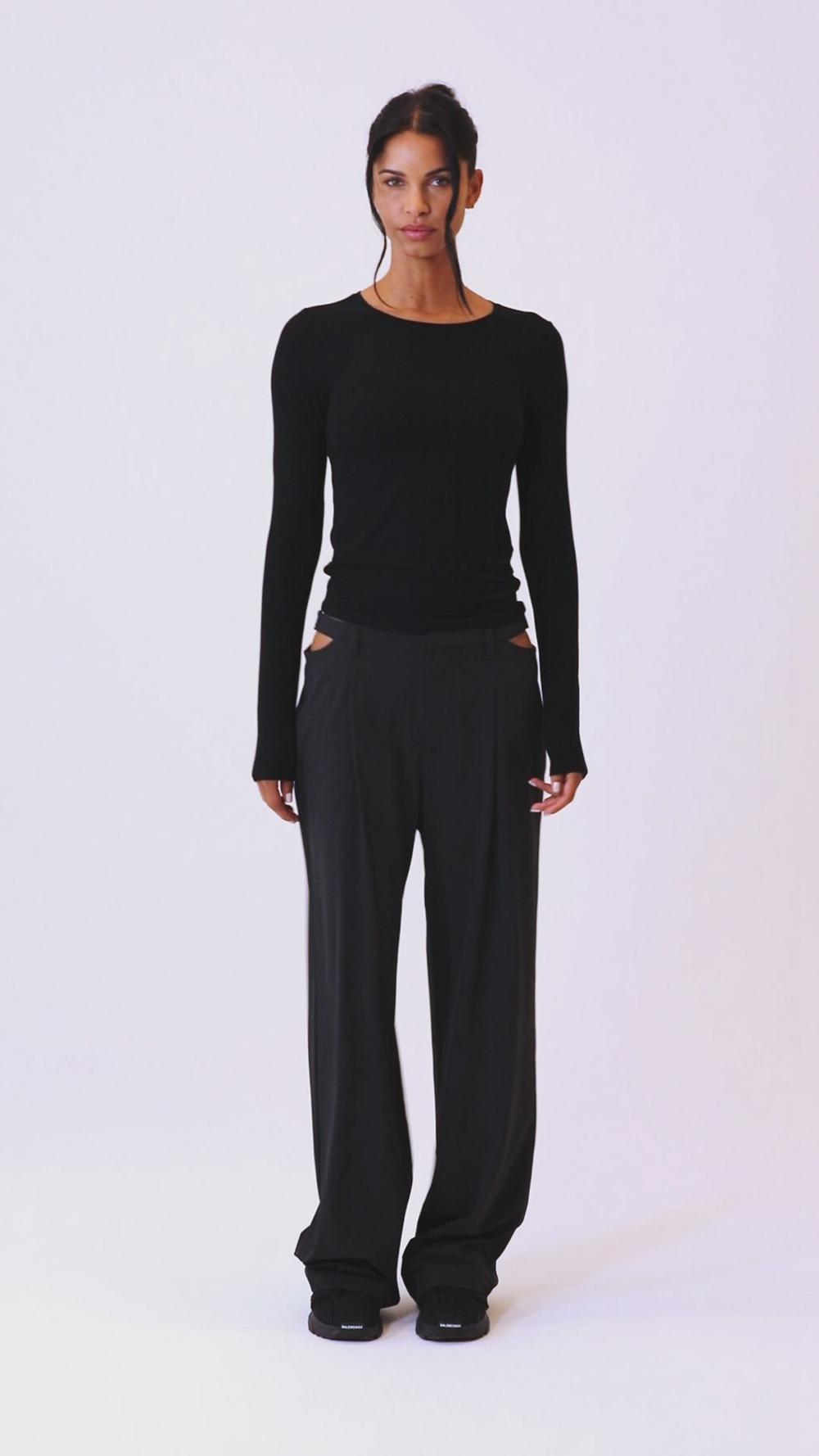 Manga Larga Alo Yoga Ribbed Sea Coast Mujer Negras | Chile  71025-QJTW