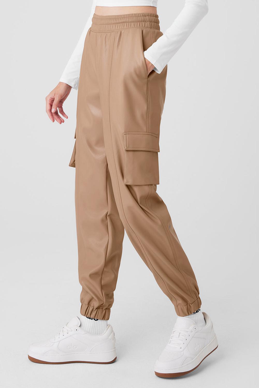 Pantalon Jogger Alo Yoga Faux Leather Power Hour Mujer Toasted Almond | Chile  25390-WZHO