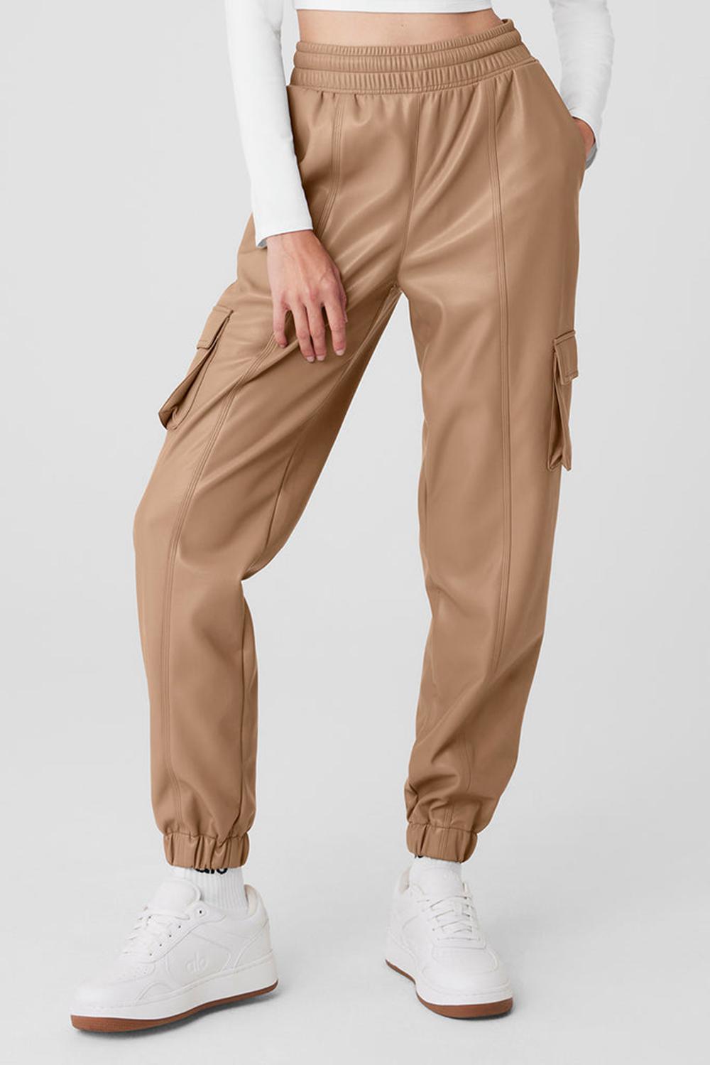 Pantalon Jogger Alo Yoga Faux Leather Power Hour Mujer Toasted Almond | Chile  25390-WZHO