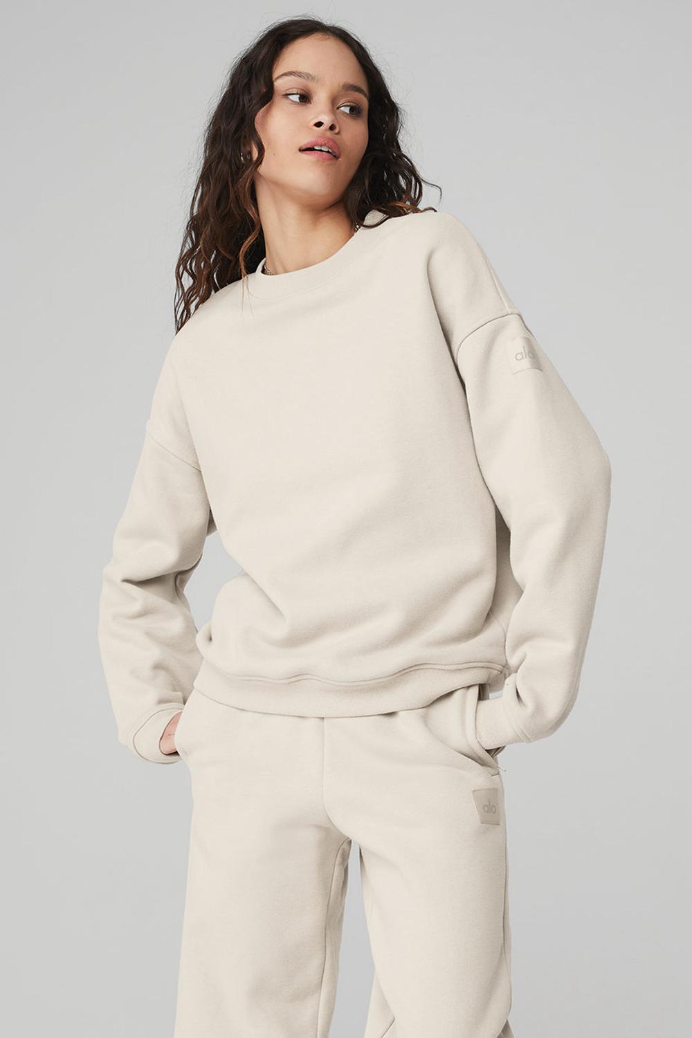 Pullover Alo Yoga Renown Heavy Weight Crew Neck Mujer Bone | Chile  59046-EDQU