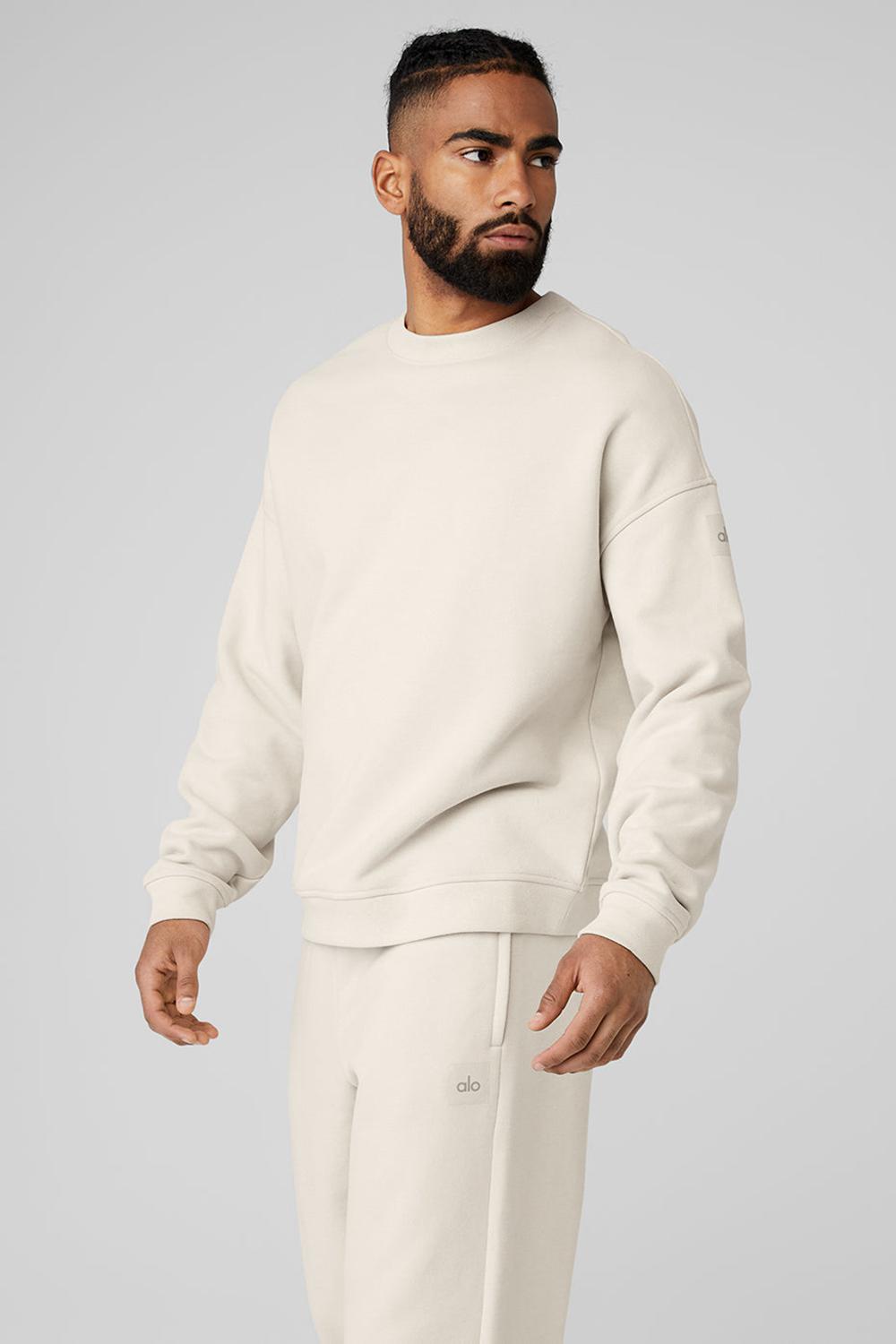 Pullover Alo Yoga Renown Heavy Weight Crew Neck Hombre Bone | Chile  65784-ZKPO